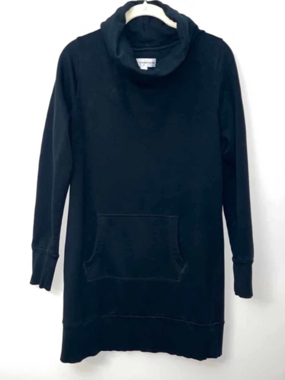 Cutter & Buck Sweatshirt Dress Black Pullover Pocket Cowl Neck WARM